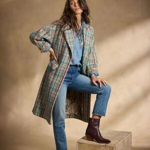 Sundance Hanna Tweed Coat Plaid Relaxed Cocoon Modern Vintage Mod Sz Large